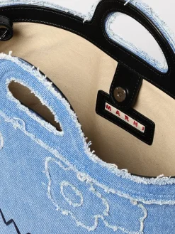 Borse a mano tote in denim con fiori e logo Marni