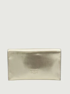 Bustina in pelle metallizzata con logo Love Birds Pinko
