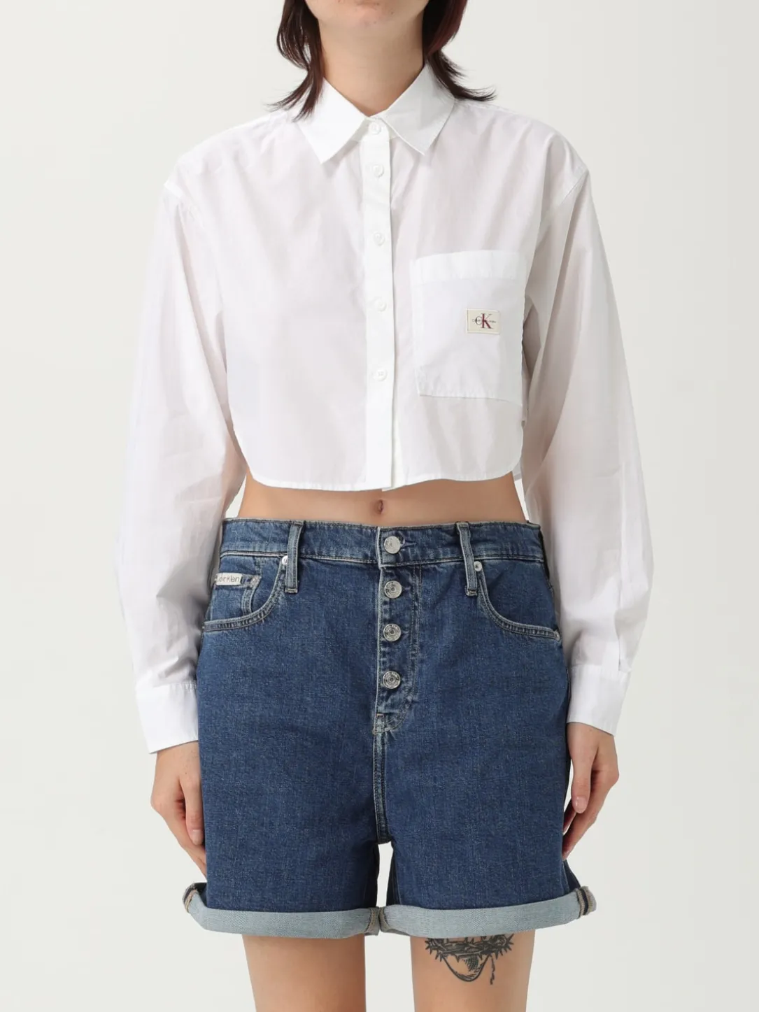 Camicia crop in cotone con logo Calvin Klein Jeans