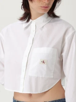 Camicia crop in cotone con logo Calvin Klein Jeans