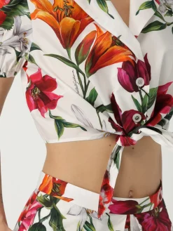 Camicia cropped Dolce & Gabbana in cotone con stampa floreale