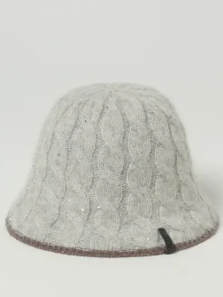 Cappello Brunello Cucinelli in lana a maglia intrecciata con monile e paillettes