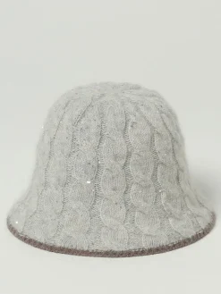 Cappello Brunello Cucinelli in lana a maglia intrecciata con monile e paillettes
