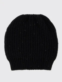 Cappello Brunello Cucinelli in cashmere a coste con paillettes ricamate