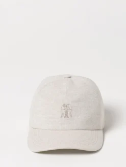 Cappello Brunello Cucinelli in lino con logo ricamato