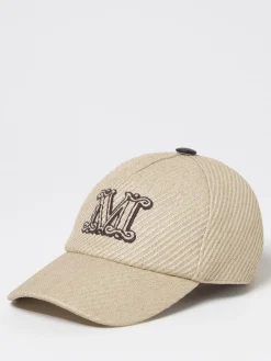 Cappello Max Mara in rafia con logo ricamato