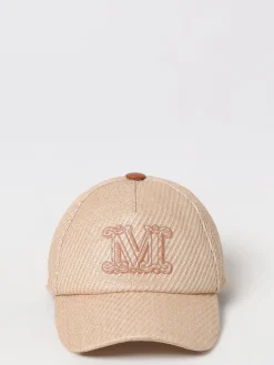 Cappello Max Mara in rafia con logo ricamato