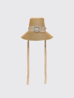 Cappello Roger Vivier in rafia con fibbia gioiello