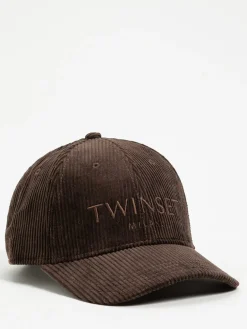 Cappello Twinset in velluto a coste con logo ricamato
