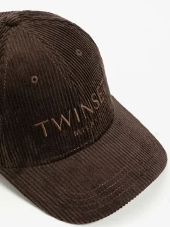 Cappello Twinset in velluto a coste con logo ricamato