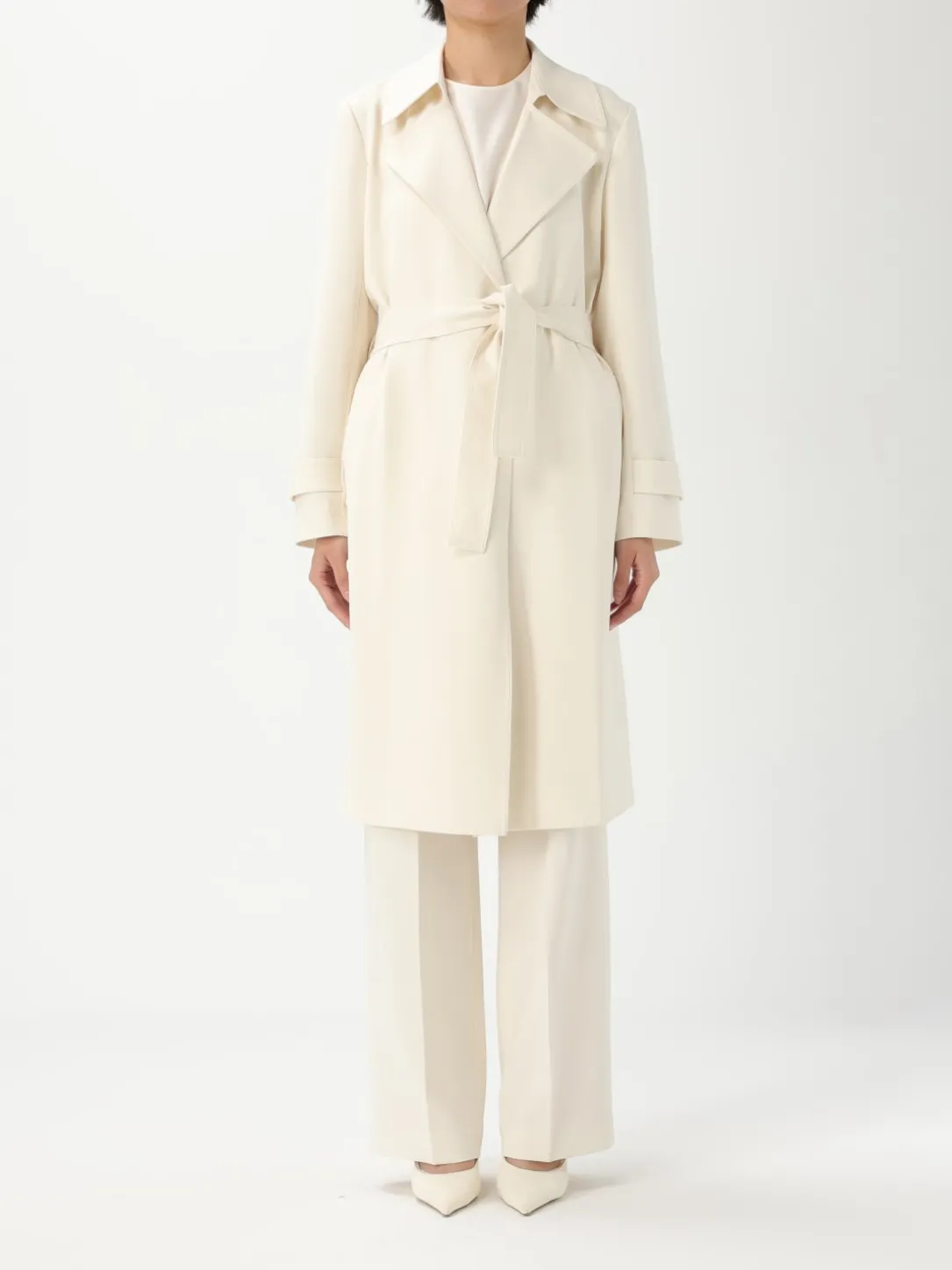 Cappotto a vestaglia con cinta in poliestere