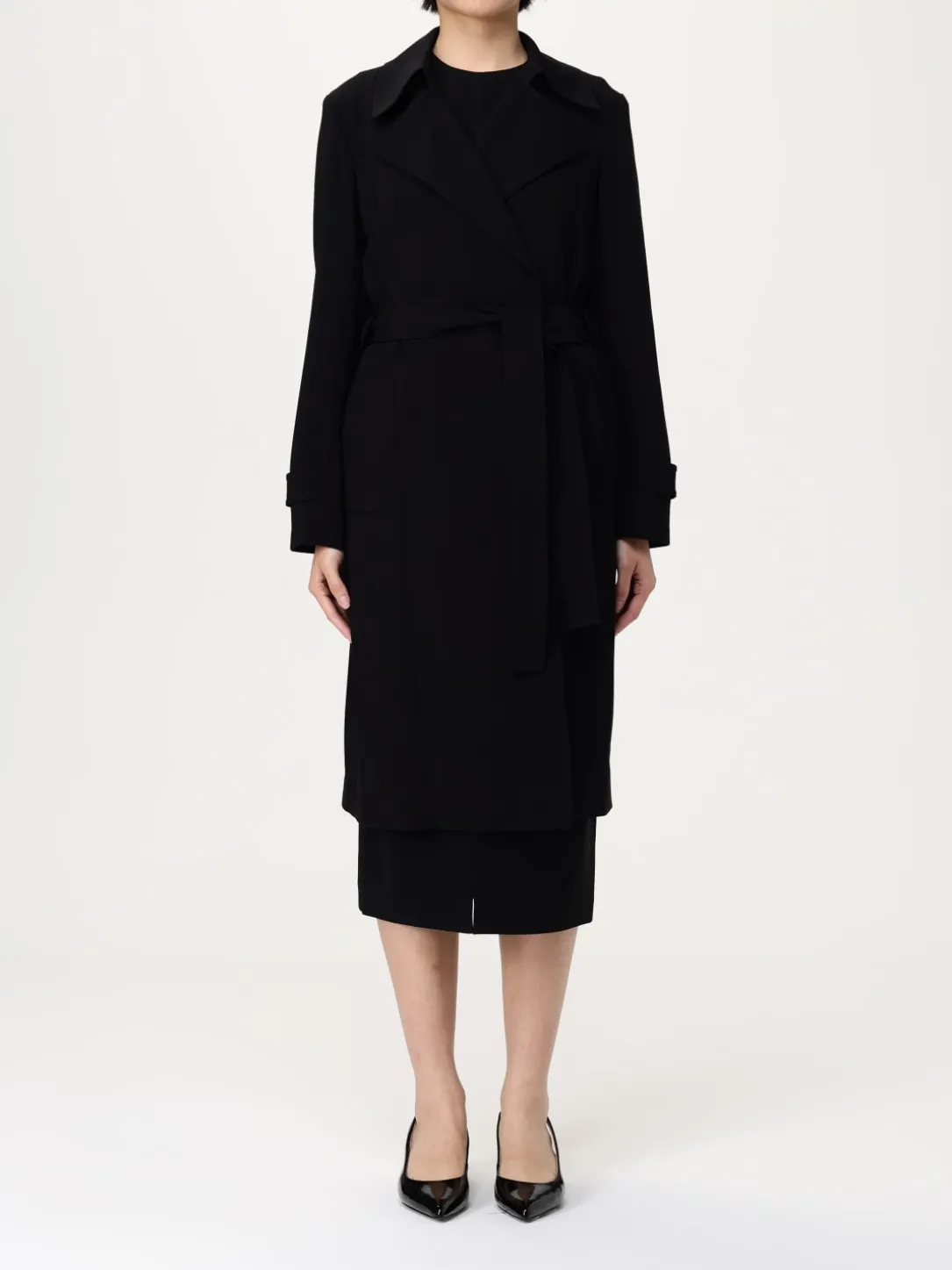 Cappotto a vestaglia con cinta in poliestere