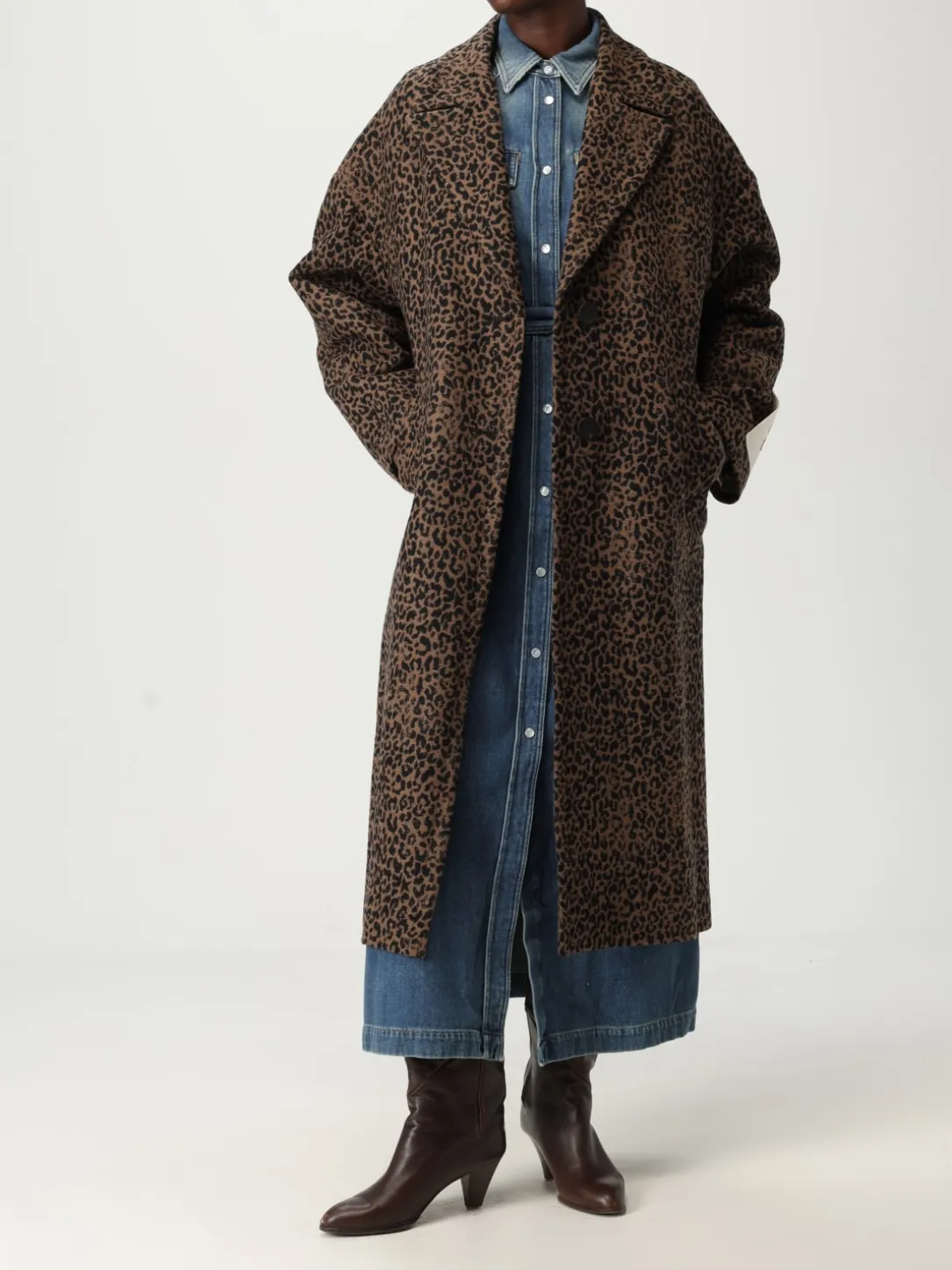 Cappotto Golden Goose in misto lana animalier