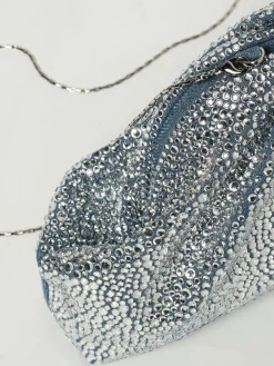 Clutch Cambridge Twenty Fourhaitch in denim con strass