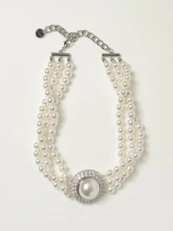 Collana Self-Portrait in ottone con perle sintetiche e strass