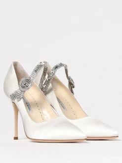 Décolleté Hamedi Manolo Blahnik in raso con cinturino gioiello