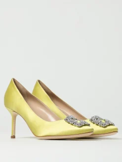 Décolleté Hangisi Manolo Blahnik in raso con fibbia gioiello