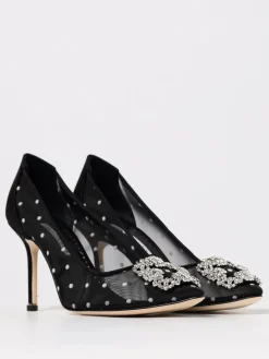 Décolleté Hangisi Manolo Blahnik in raso e nylon a rete con pois