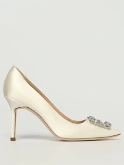 Décolleté Hangisi Manolo Blahnik in raso con fibbia gioiello