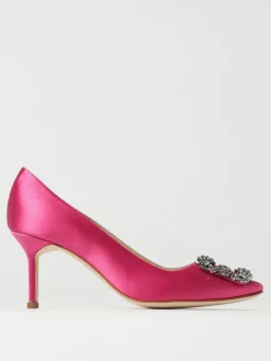 Décolleté Manolo Blahnik in raso con fibbia gioiello