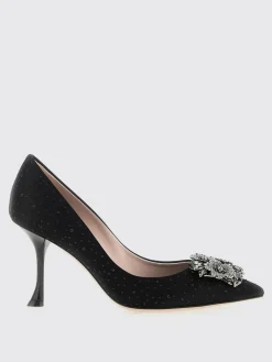Décolleté Roger Vivier in raso con applicazione gioiello e strass