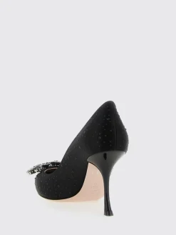 Décolleté Roger Vivier in raso con applicazione gioiello e strass