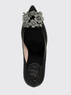 Décolleté Roger Vivier in raso con applicazione gioiello e strass