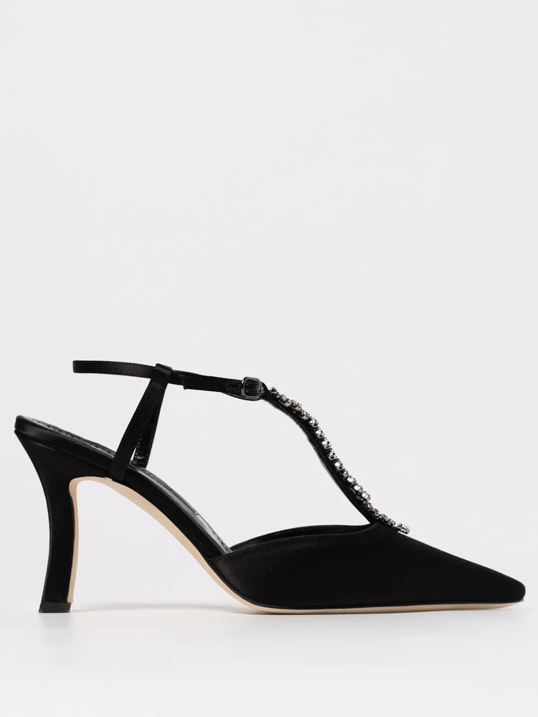 Décolleté Sufik Manolo Blahnik in raso con cristalli