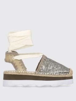 Espadrillas Mou in camoscio con cuciture all'uncinetto e paillettes