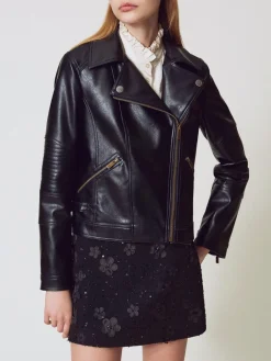 Giubbotto biker Twinset in pelle sintetica