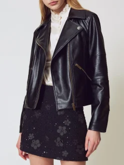 Giubbotto biker Twinset in pelle sintetica