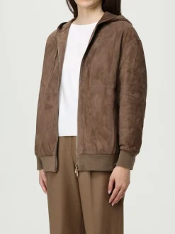 Giubbotto con cappuccio 'S Max Mara in pelle scamosciata