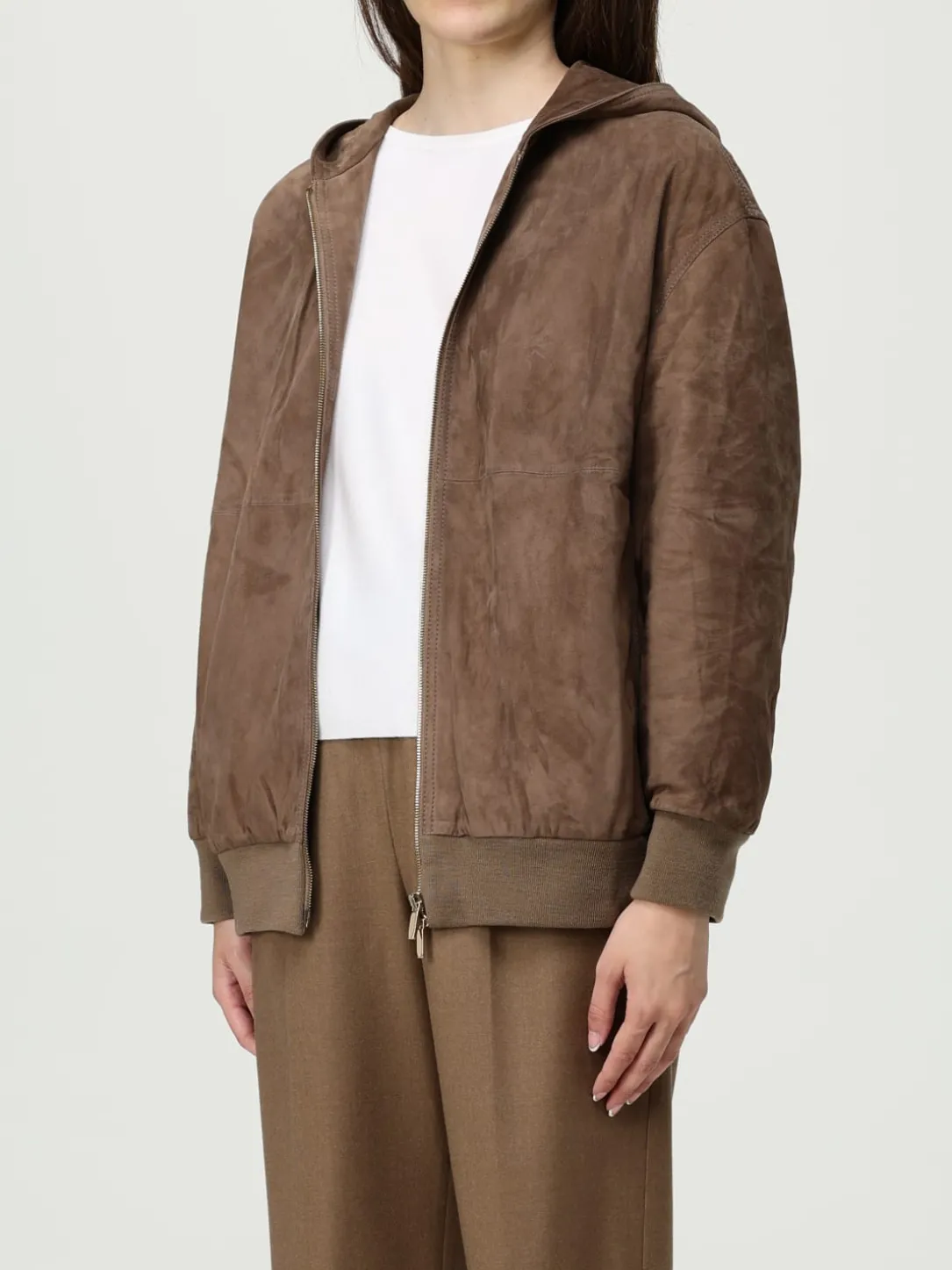 Giubbotto con cappuccio 'S Max Mara in pelle scamosciata