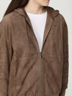 Giubbotto con cappuccio 'S Max Mara in pelle scamosciata