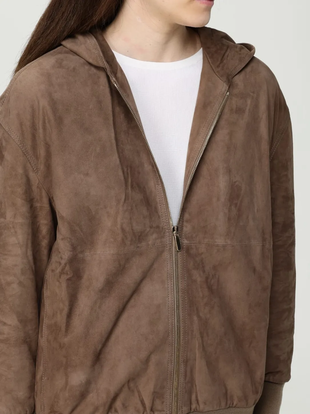 Giubbotto con cappuccio 'S Max Mara in pelle scamosciata