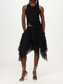 Gonna asimmetrica con inserti in pizzo Rabanne