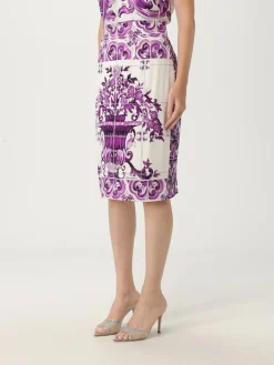Gonna Dolce & Gabbana in seta stretch con stampa Maioliche