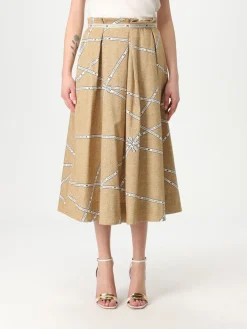 Gonna in cotone con stampa rafia e nastro Elisabetta Franchi