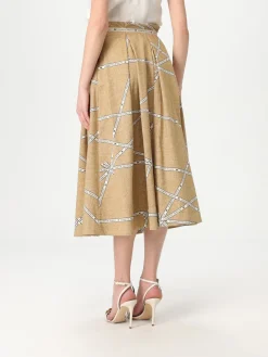 Gonna in cotone con stampa rafia e nastro Elisabetta Franchi