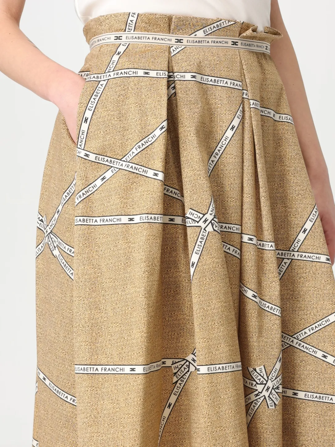 Gonna in cotone con stampa rafia e nastro Elisabetta Franchi