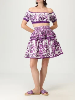 Gonna in cotone con stampa maioliche Dolce & Gabbana