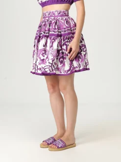 Gonna in cotone con stampa maioliche Dolce & Gabbana