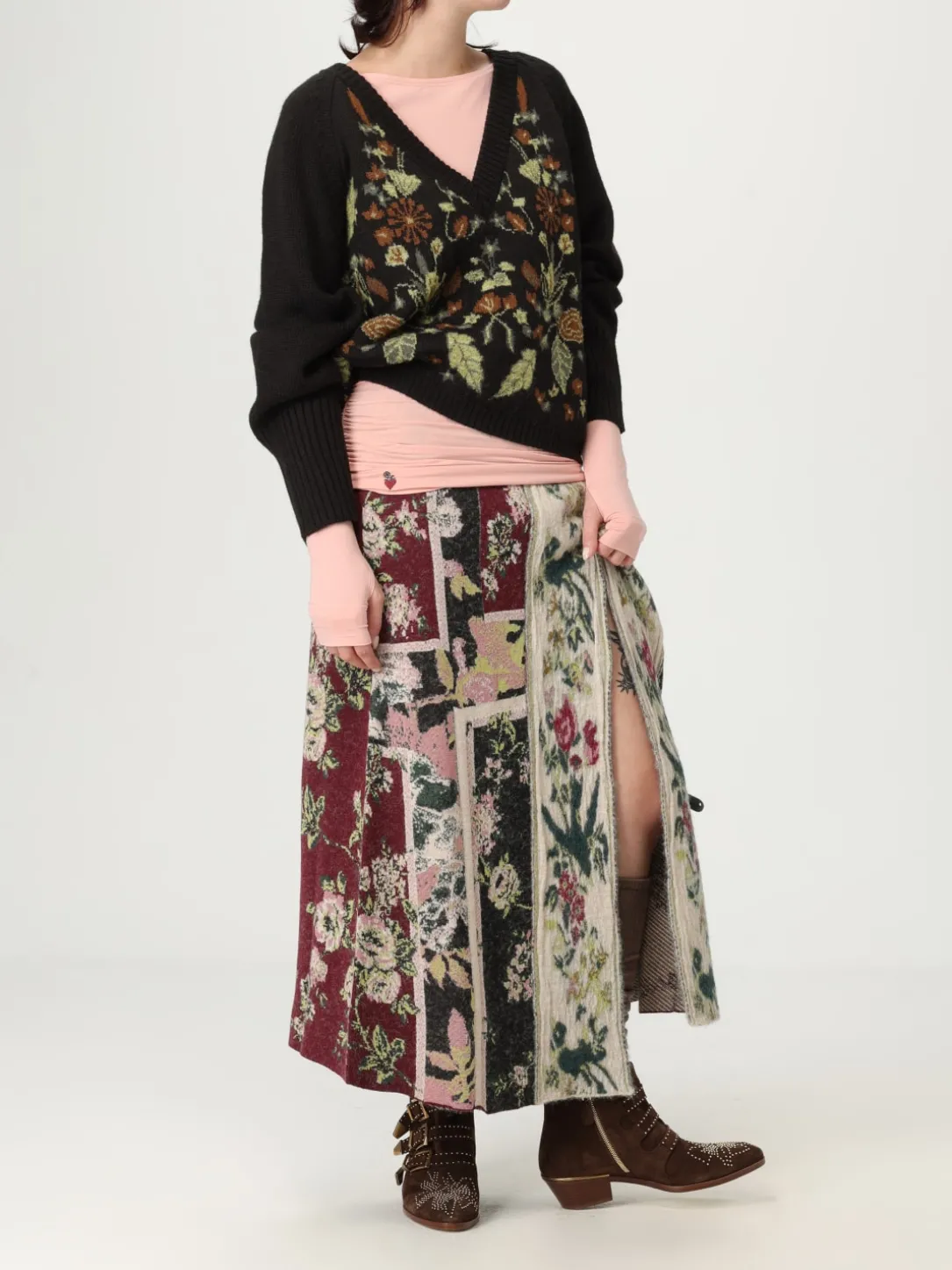 Gonna lunga a portafoglio in jacquard floreale Antonio Marras