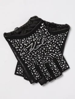 Guanti mezze dita Karl Lagerfeld in pelle e nylon con zirconi