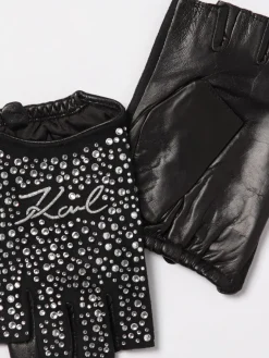 Guanti mezze dita Karl Lagerfeld in pelle e nylon con zirconi