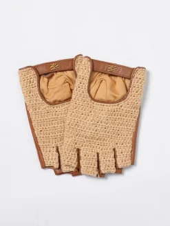 Guanti mezze dita Karl Lagerfeld in pelle e cotone crochet