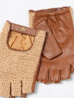 Guanti mezze dita Karl Lagerfeld in pelle e cotone crochet