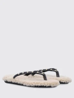 Infradito Saionara Ancient Greek in pelle e shearling con borchie