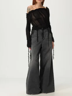 Jeans a palazzo Blumarine in denim con inserti in pizzo