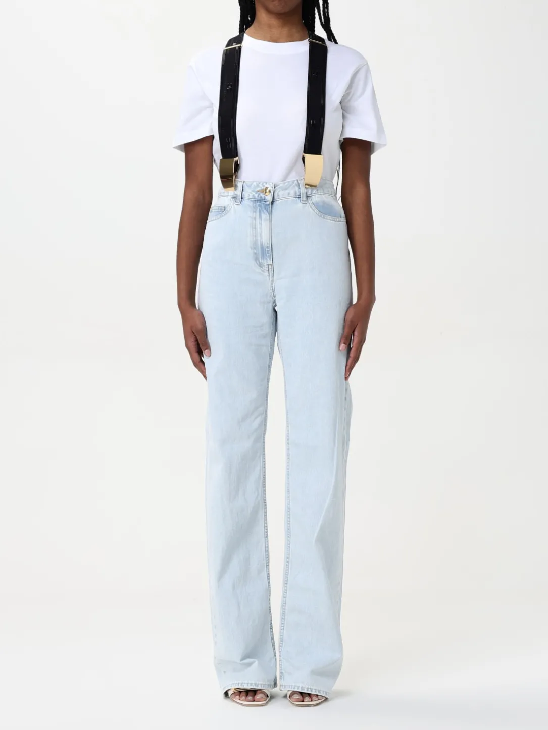 Jeans Elisabetta Franchi in denim con bretelle